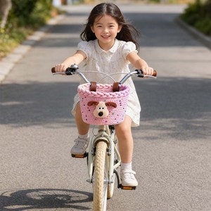 루베이 귀여운 강아지 자전거 바구니 코튼 로프 수납함 물병 간식 그림책 보관 전동차/밸런스/킥보드, 핑크색, 1개