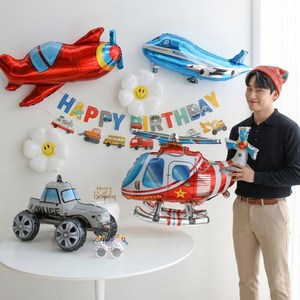 이벤트홀릭 3D 자동차 중장비 풍선 생일파티용품세트, 1개, 02.경찰차 헬리콥터