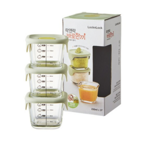 락앤락 바로한끼 이유식 정사각용기, 230ml, 라이트그린, 3개