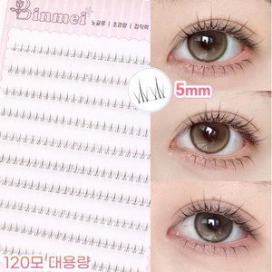 빈메이 노글루 언더 속눈썹 자연스러운 5mm 아랫속눈썹 가닥 셀프연장 블랙+브라운 120pcs, 1개, 블랙
