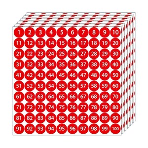 1-100숫자 넘버 원형 스티커 1.3cm, S14065 레드 숫자1000pcs, 1세트