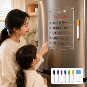 모아결 냉장고 메모보드 투두리스트 투명 아크릴 자석 메모보드 20x30cm 마카 6색 지우개 펜홀더 세트