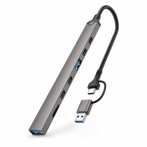 7in1 USB A-C 듀얼 커넥터 멀티허브 USB 3.0 Micro SD 카드리더기, 1개, 은회색