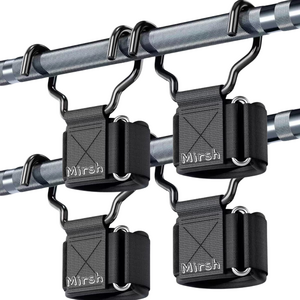 Mirsh 헬스 철봉 후크 턱걸이 그립 스트랩 밴드, 4개, 블랙
