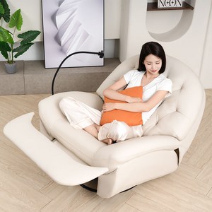 SeekFun 리클라이너 1인용 가죽 소파 스크래치 방지 인조 가죽 쇼파 편안한 안락의자 거실 회전 흔들 가능 각도조절, 오프화이트