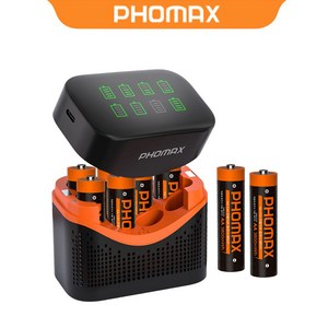 PHOMAX KC인증 리튬배터리 충전기 세트 LCD 8구 AA 4200mWh 고속충전 충전식건전지 장난감 리모컨용 PH-L821C, 1개, 1세트