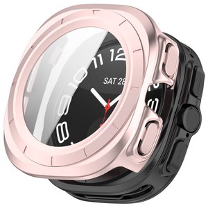Fegwilde 갤럭시워치 울트라 호환 47mm 풀커버 케이스 PC 하드 강화유리 2024/2025, 핑크, 1개