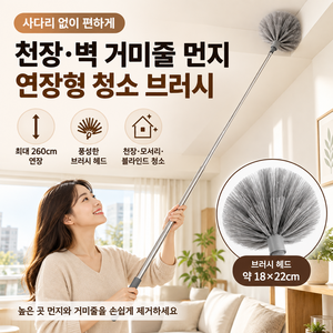 Celluand 천장 벽 거미줄 먼지 연장형 청소 브러시, 1개, 그레이