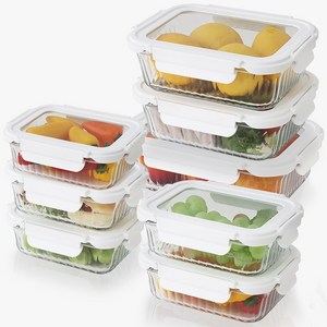 네오플램 글라스캡 내열유리 반찬통 직사각 8p (370mLx3p+600mLx2p+1000mLx2p+1500mL)