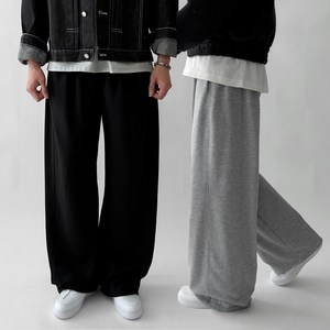 [1+1두장묶음] 빠델 고중량 사이드핀턱 스트링 벌룬 와이드 트레이닝 스웻 커브드 조거 회색 트레이닝 와이드팬츠