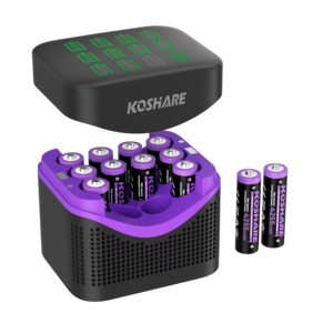 KOSHARE KC 인증 지능형 12구 AA 4255mWh 충전기 LCD 표시 1.5V 리튬배터리 충전 건전지 포함 K0-L1241C, 1개
