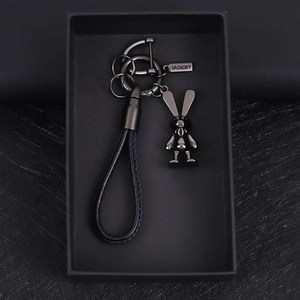 다은랜드 정품 고급가죽 메탈 토끼키링 래빗 자동차 키링, 파검, 1개