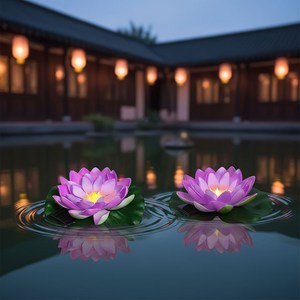 KELAKE 태양광 연꽃등 2개 태양열 연꽃 연못조명 야외 부유등 수련 정원등, 보라색