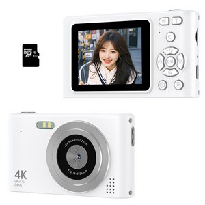 RUNHome 4800w 레트로 미니 디지털 카메라 여행용 인생+64G메모리카드, 화이트, H15