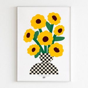 일러스트 해바라기그림 액자, 럭키썬a A2 (42*59.4cm), 매트블랙