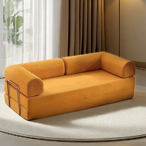 공간절약 진공압축 모듈소파 풀스펀지 소형가구 코듀로이 다기능 소파베드 롤팩 디자인 인테리어체어, 200*90*65, 생강색(하드웨어 부품 3개 포함)