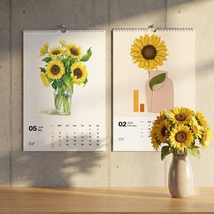 해바라기 벽걸이 캘린더 달력, 타공형, A3 사이즈, 2026해바라기, 1개