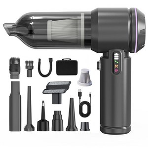 [25년형]Voltmate 휴대용 무선 에어건 청소기 차량 가정 야외 흡취일체형 다기능 청소기 LED 표시 BLDC 브러시리스 18000Pa Type-C 포트 대용량 배터리, 블랙, M6
