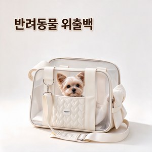 소형견 고양이 겸용 투명 통기성 펫 캐리어 핸들 휴대용 반려동물 외출 가방 여행 차량 이동용 펫 가방, 1개, 연한 크림색