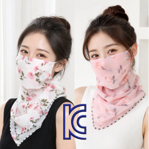 루시아 쉬폰 플라워 자외선차단 스카프 마스크, 화이트+핑크, 1개, 1개입