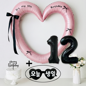 연지마켓 하트 프레임 풍선 오늘생일 안경 블랙 숫자 생일 파티 용품 세트 (자유레터링), 1세트, 핑크하트 숫자 12 + 안경