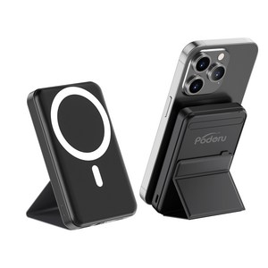 Podoru 맥세이프 보조배터리 PD22.5W 고속충전 10000mAh 대용량 무선 아이폰 보조베터리 휴대용 거치대, 블랙
