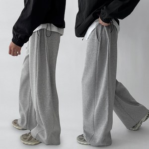 [기획상품 1+1] 두장묶음 빠델 사이드핀턱 벌룬 와이드 트레이닝 스웻 커브드 팬츠 회색 트레이닝팬츠