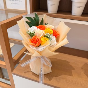 라라레브 시들지않는 장미 비누꽃 꽃다발+쇼핑백 세트, 옐로우, 1개