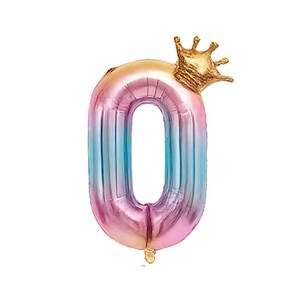 블링모어 대형 왕관 숫자 풍선 생일 기념일 이벤트, 1개, 레인보우 숫자 0