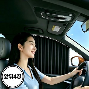 Savelio 초간편설치레일형 차량용 창문햇빛가리개, 1세트, 블랙