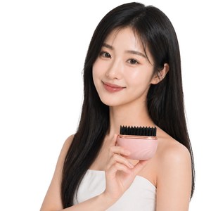 슈퍼인 미니 무선 빗고데기 c컬 온도조절 매직기, HB-208, 핑크색