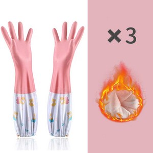Fanood 손이 편한 니트릴 고무장갑 집안일 장갑 손 보호 장갑, 3세트, FREE(one size), 핑크색