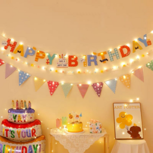 [전구3P포함]리파니 생일 파티 홈파티 장식 가랜드, 5M, 1세트, A 마카롱케이크 알파벳가랜드3P+전구3P