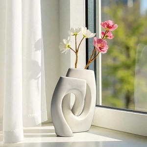 레이어드 꽃병 북유럽 감성 도자기 세라믹 장식용 화병 셀프 인테리어 미니멀 오브제