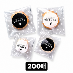 펀펀스마일 땡스(THANKS) 쿠키 포장 OPP 봉투 투명 접착 비닐 답례품 디저트 베이킹 포장용, 200개
