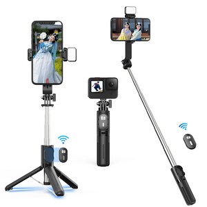 NICESUN 미니 블루투스 휴대폰 삼각대 스마트폰/카메라/고프로 삼각대 셀카봉 71cm P06, 블랙, 1개