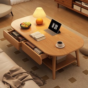 ANYOU 원목 2단 거실 테이블 서랍 2개 소파 테이블 가정용 좌식 미니 탁자, 2단 서랍 2개 140x60x45cm