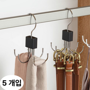 우모행 무타공 회전식 6구 후크걸이, 블랙, 5개