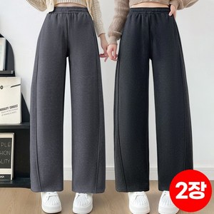 1+1 스타일아유 여성용 캐시미어 도톰 와이드 기모밴딩팬츠 55-88 겨울 슬렉스 따뜻한 방한 외출 뽀글이 캐주얼 편안한 긴바지 LP1156