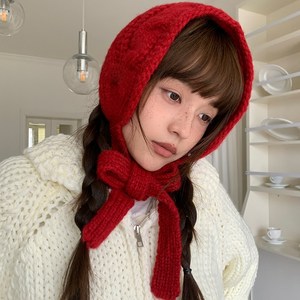 HALOPICK 여성 꽈배기 울 니트 귀도리 방한 이어머프 귀마개, 1개, 레드
