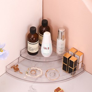 하우쏠 코너형 화장품 향수 수납 트레이 코너선반, 투명, 2단