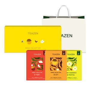 티젠 꿀차 삼각티백 3종 선물세트 + 쇼핑백, 1세트, 홍차 30g + 애플티 30g + 캐모마일 22.5g