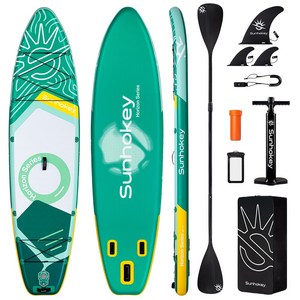 SUNHOKEY 공기주입식 패들보드 SUP 서핑보드 대형 풀세트 335cm, 청록색
