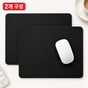 아이코지 PU 슬림 생활방수 사무용 휴대용 마우스패드, 블랙, 2개