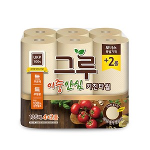 그루 이중안심 천연펄프 키친타올, 6롤, 1개