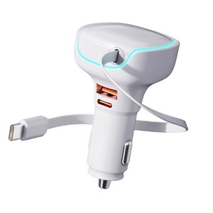 뉴클 PD 3.0 차량용 릴타입 시거잭 3구 50W 고속충전기 케이블 일체형, 화이트, NCCC-WC-10-TD