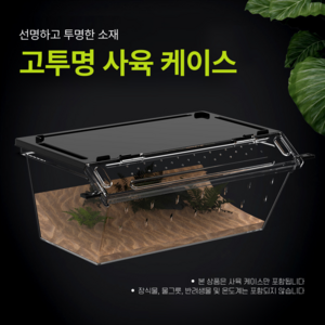 투명 통풍형 파충류 사육장 도마뱀 사육통 곤충 사육통 파충류 케이스 관찰 케이스, 1개, 대형 직사각 블랙