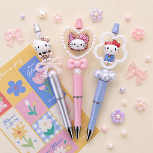 볼펜 꾸미기 세트 귀여운 캐릭터 고양이 볼꾸 볼펜 꾸미기 DIY 동대문볼꾸 비즈 재료 볼펜만들기 세트 학생 선물 핫템 선물 볼꾸, 1팩, 2