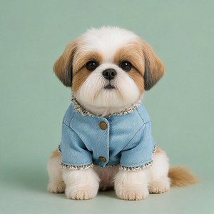 DANNYZEE 강아지 옷 가을 중소형견 패션 데님 예쁜 외출복 애견 옷, 1개, 블루
