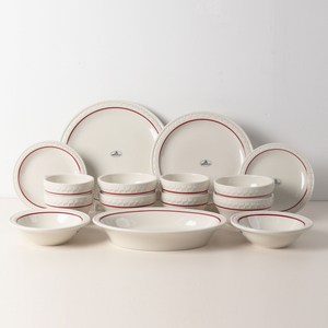 시라쿠스 쉐난고 카디날 4인 그릇세트, 1세트, 15p, 화이트&버건디라인